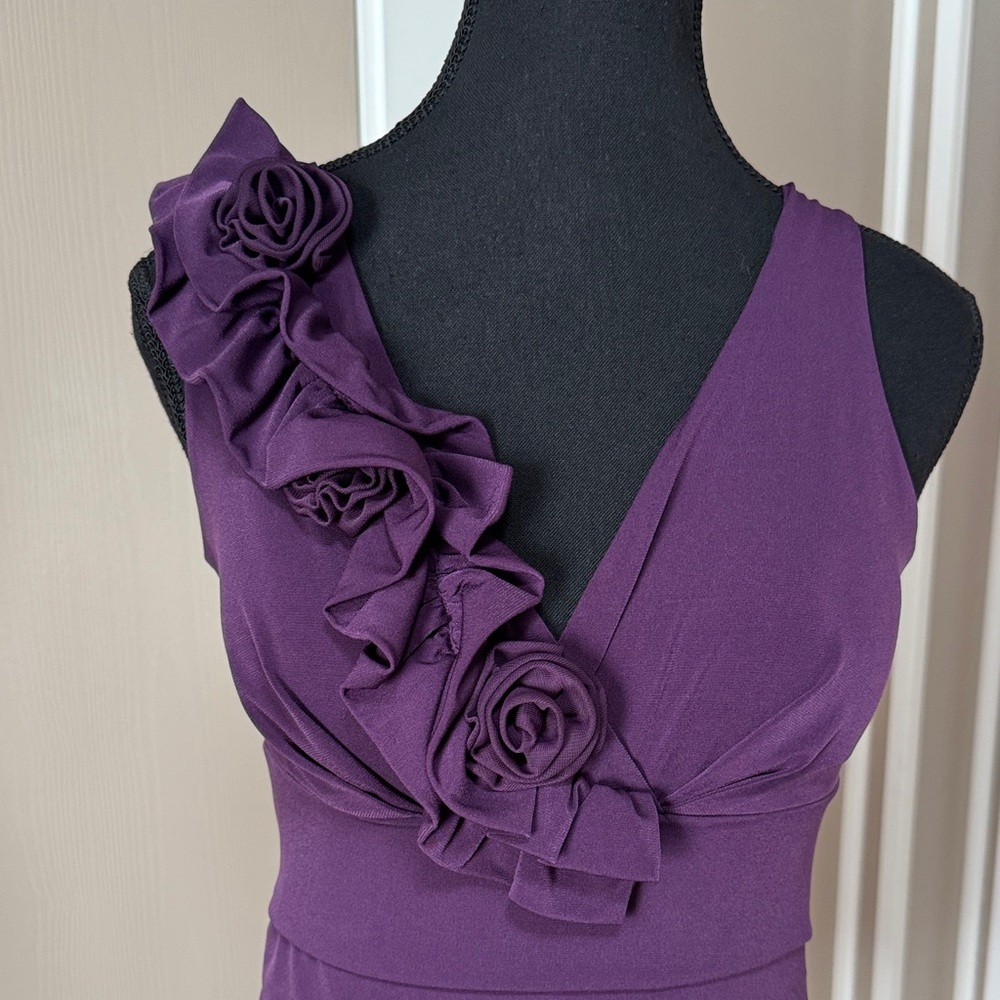 Enfocus Studio One-Shoulder Purple Ruffle Rosette Tiered Dress - Picture 4 of 8
